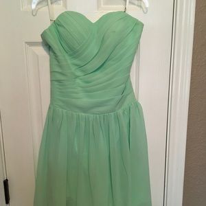 mint green strapless chiffon prom dress